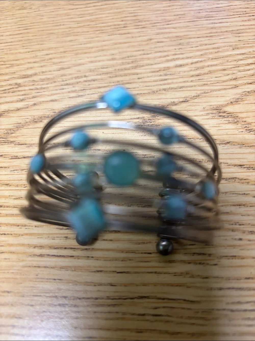 Silver Multi-Wire Cuff Bracelet with Turquoise Accents